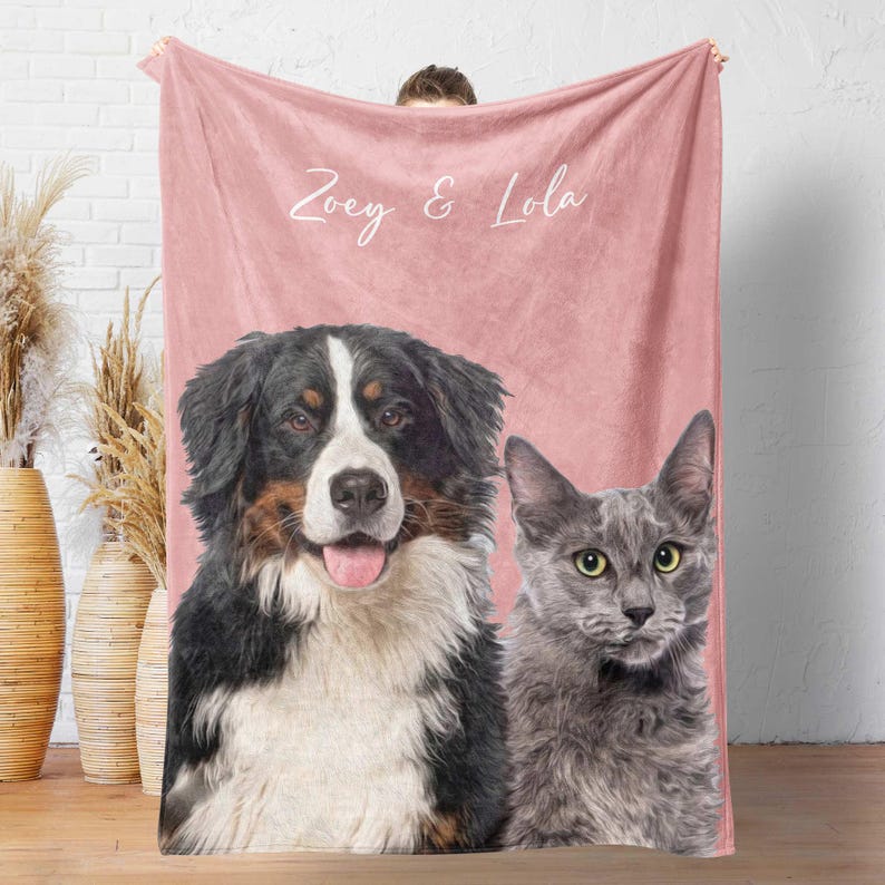 Custom Pet Blanket with Photo and Name Personalized Dog Cat Memorial Gift for Pet Lover - Duty Paid by Seller