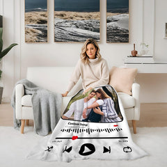 Personalized Music Valentine's Day Gift Blanket, Blanket with Custom Photo, Picture Blankets, Couples Gift, Photo Music Code Music Blanket