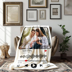 Personalized Music Valentine's Day Gift Blanket, Blanket with Custom Photo, Picture Blankets, Couples Gift, Photo Music Code Music Blanket