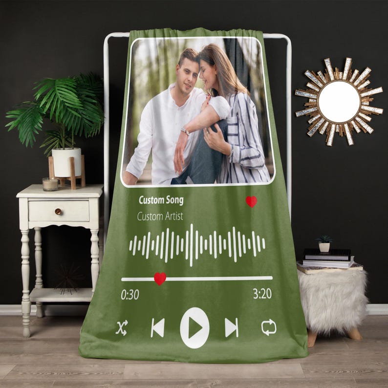 Personalized Music Valentine's Day Gift Blanket, Blanket with Custom Photo, Picture Blankets, Couples Gift, Photo Music Code Music Blanket