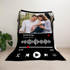 Personalized Music Valentine's Day Gift Blanket, Blanket with Custom Photo, Picture Blankets, Couples Gift, Photo Music Code Music Blanket