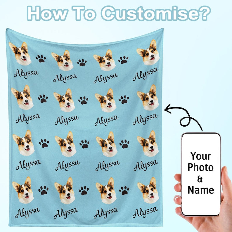 Custom Dog Blanket with Photo Custom Name Blanket for Pets, Personalized Dog Photo Blanket for Pet Lover Gifts Dog Dad Dog Mom Gifts