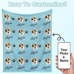 Custom Dog Blanket with Photo Custom Name Blanket for Pets, Personalized Dog Photo Blanket for Pet Lover Gifts Dog Dad Dog Mom Gifts