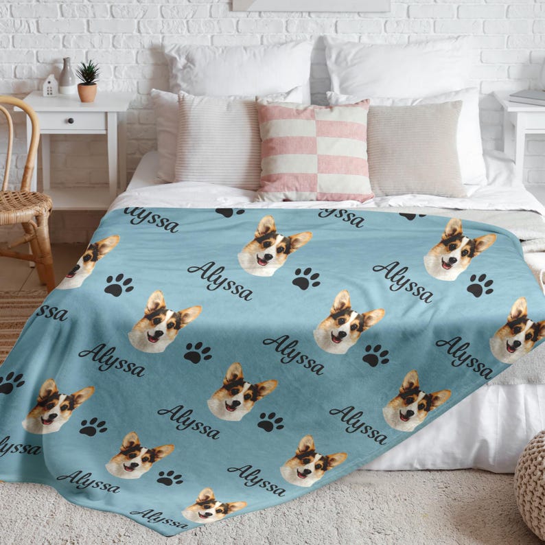 Custom Dog Blanket with Photo Custom Name Blanket for Pets, Personalized Dog Photo Blanket for Pet Lover Gifts Dog Dad Dog Mom Gifts