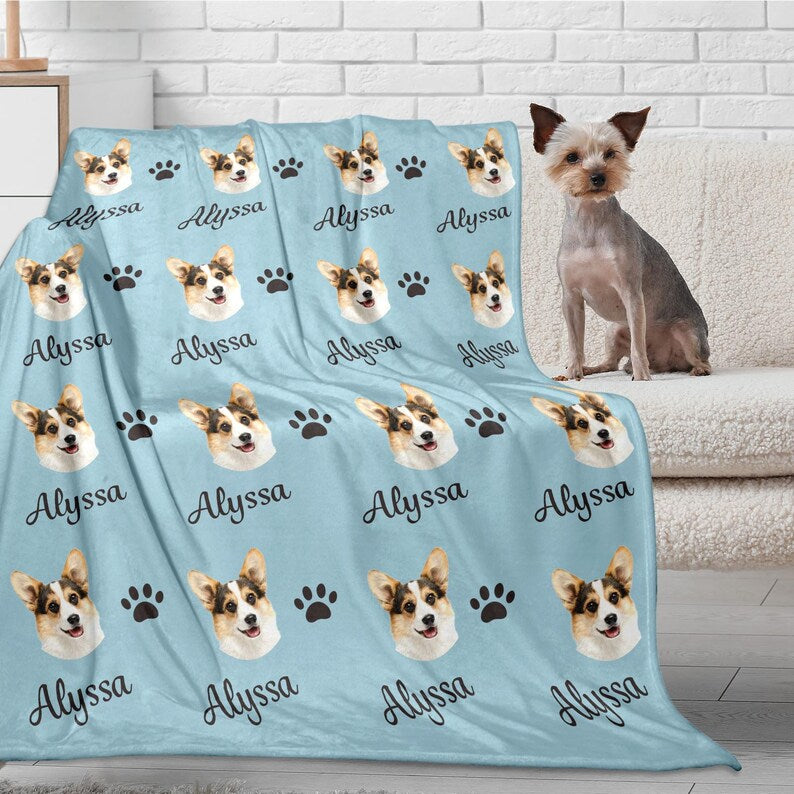 Custom Dog Blanket with Photo Custom Name Blanket for Pets, Personalized Dog Photo Blanket for Pet Lover Gifts Dog Dad Dog Mom Gifts