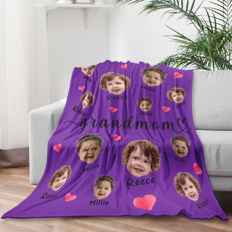 Custom Baby Face Photo Blanket, Photo Blanket, Throw Blanket for Kids, Personalized Blanket with Baby Face, Mothers Day Gift, Grandma Gifts