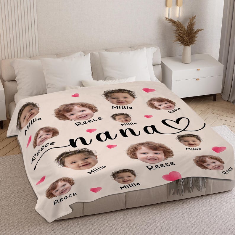 Custom Baby Face Photo Blanket, Photo Blanket, Throw Blanket for Kids, Personalized Blanket with Baby Face, Mothers Day Gift, Grandma Gifts