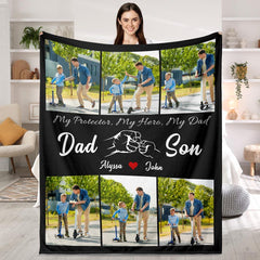 Custom Photo Blanket for Dad, Fathers Day Photo Blanket for Grandfather Dad Birthday Gifts from Daughter Son, Picture Blanket Grandpa Gifts