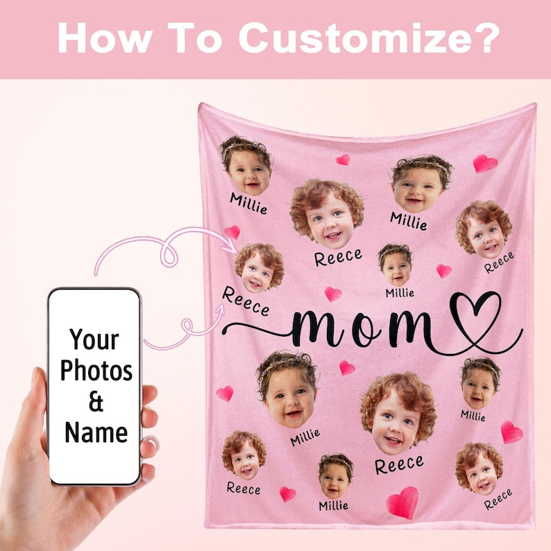 Custom Baby Face Photo Blanket, Photo Blanket, Throw Blanket for Kids, Personalized Blanket with Baby Face, Mothers Day Gift, Grandma Gifts