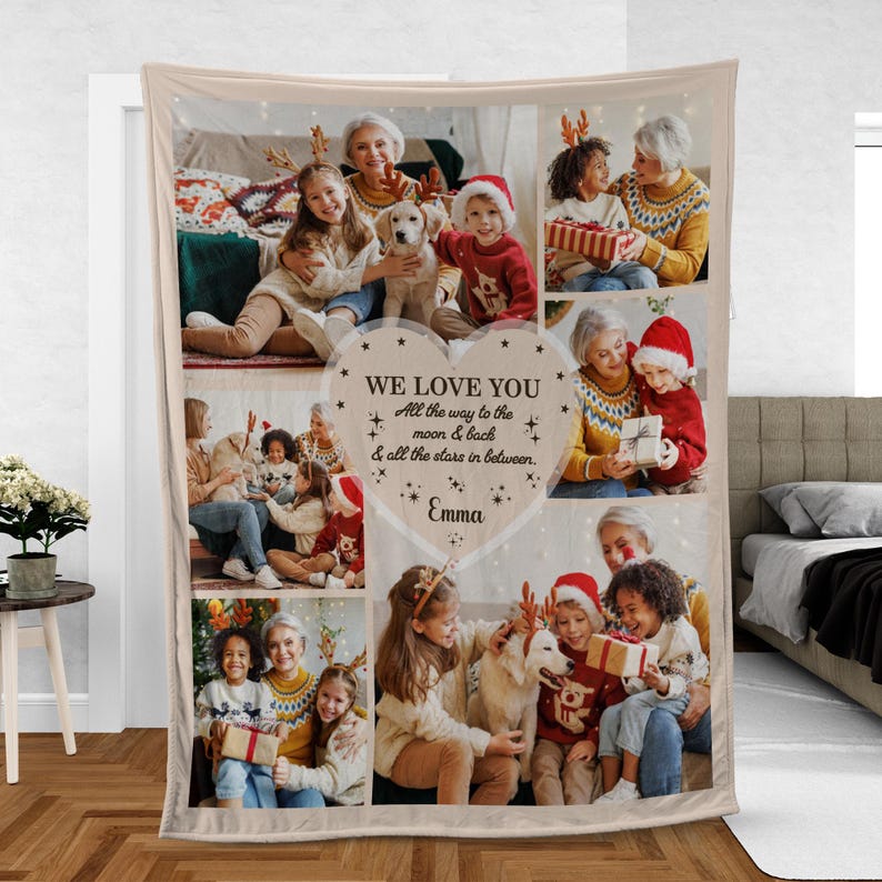 Personalized Photo Blanket For Mom Grandma, Custom Photo Blanket Grandma, Mother's Day Gift from Grandkids, Birthday Gift for Grandmother