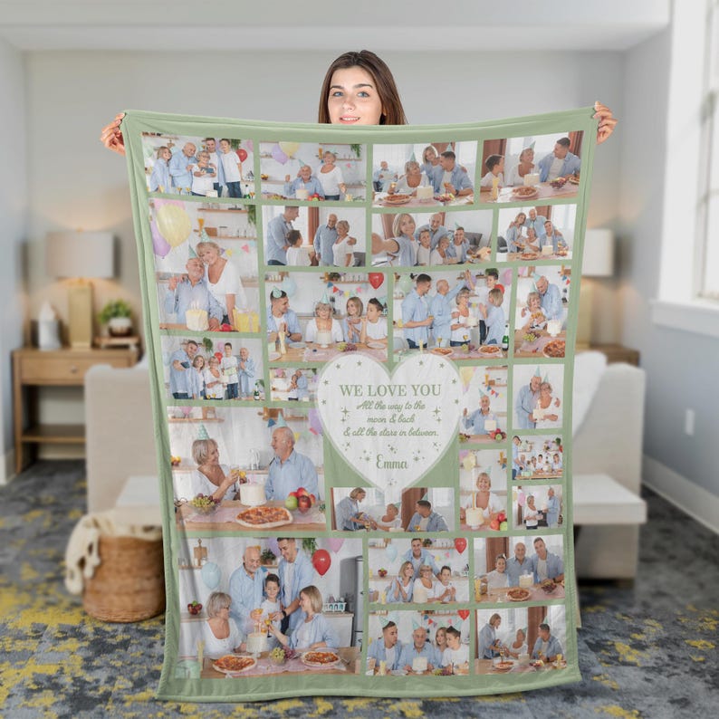 Personalized Photo Blanket For Mom Grandma, Custom Photo Blanket Grandma, Mother's Day Gift from Grandkids, Birthday Gift for Grandmother