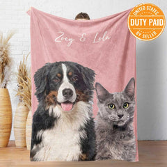 Custom Pet Blanket with Photo and Name Personalized Dog Cat Memorial Gift for Pet Lover - Duty Paid by Seller
