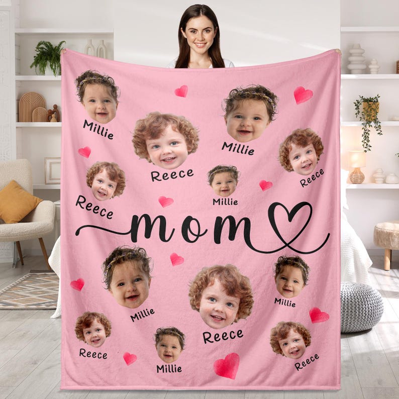 Custom Baby Face Photo Blanket, Photo Blanket, Throw Blanket for Kids, Personalized Blanket with Baby Face, Mothers Day Gift, Grandma Gifts
